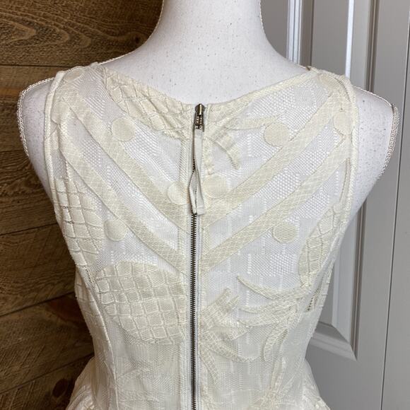 Anthropologie Maeve Pineapple Lace Fit And Flare Dress Sleeveless Size 4 Ivory - Picture 7 of 11